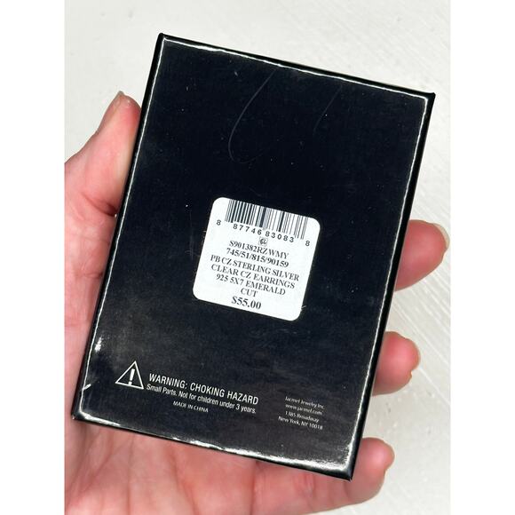 Macy’s Sterling Silver Emerald Cut CZ Stud Earrings NWT - Picture 4 of 4